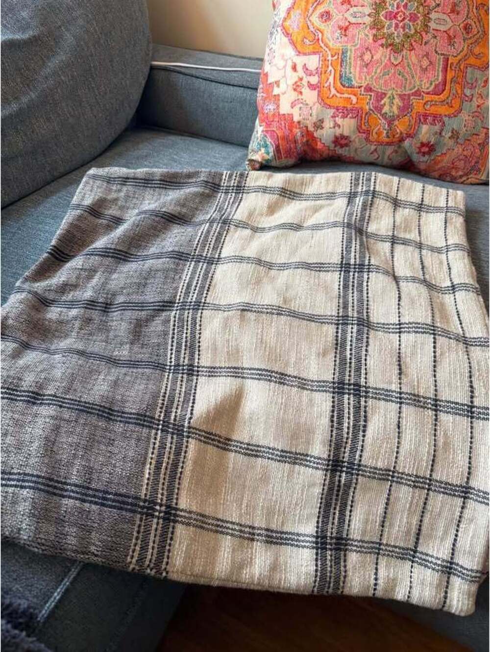Set of Crate & Barrel Stilyagi Deep Indigo Plaid Pillow Cover 23x23